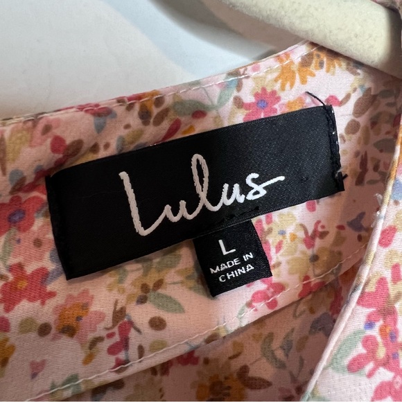 LULUS Isn't She Darling Blush Floral Print Puff Sleeve Mini Dress. Size Large - Picture 12 of 14